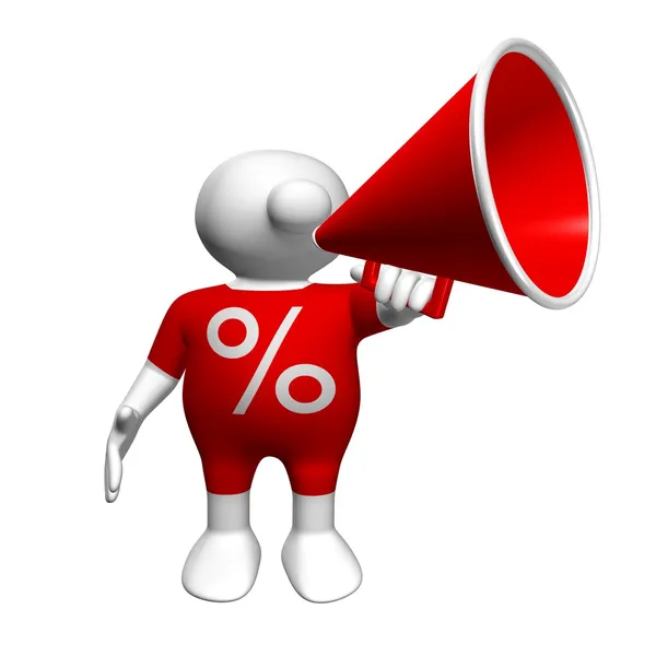 Logoman con megafono in tuta percentuale — Foto Stock