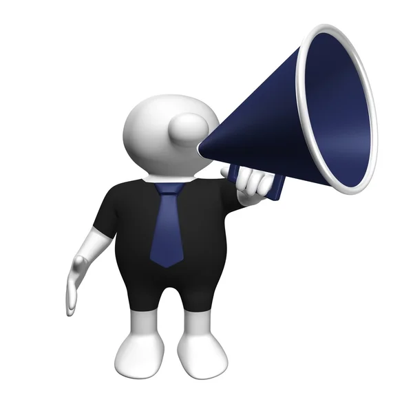 Logoman with megaphone and blue tie — Stock Photo, Image