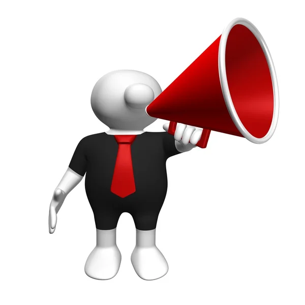 Logoman with megaphone and red tie — Stock Photo, Image