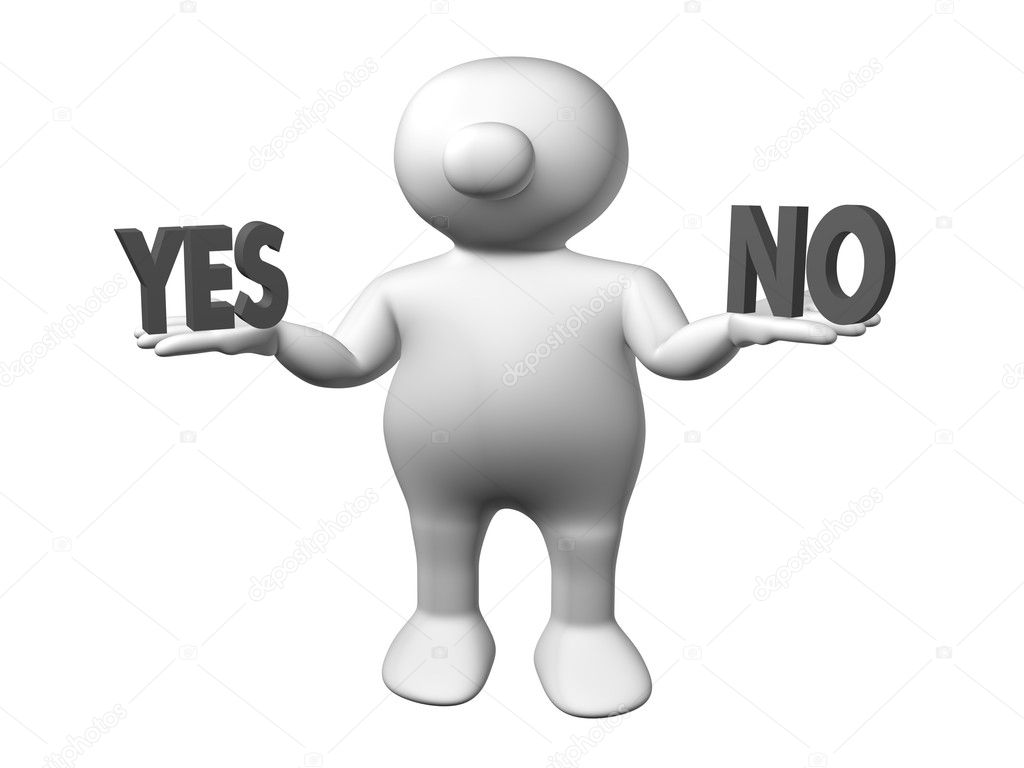 3D guy and a sign which the yes or no word on it Stock Illustration