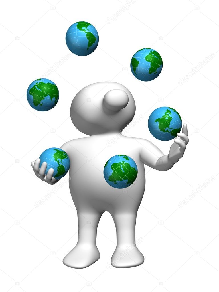 Logoman juggling with world