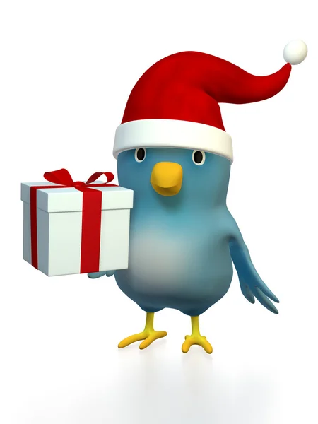 Bluebert met santa hat en geschenk doos — Stockfoto