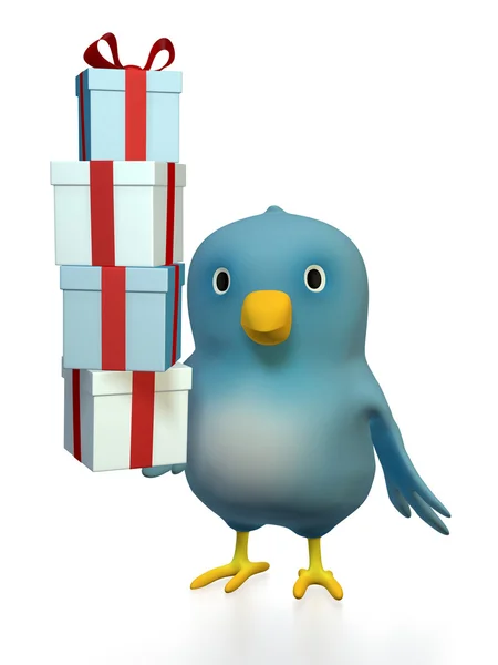 Bluebert with gift boxes — Stock Photo, Image