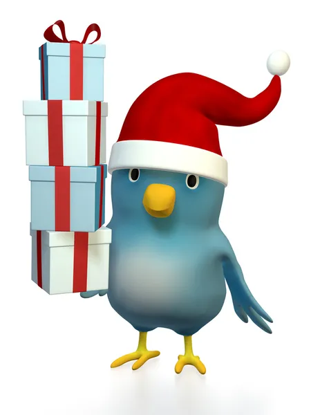 Bluebert with Santa hat and gift boxes — Stockfoto