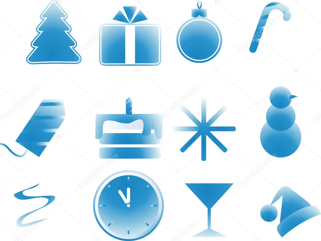 Set vector images simbol New Year, Christmas, Party Supplies