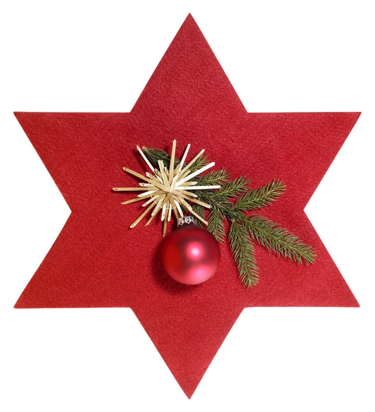 Червона зірка з різдвяним прикрасою — стокове фото