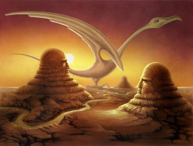 Surreal Landscape with Stone Sculptures clipart