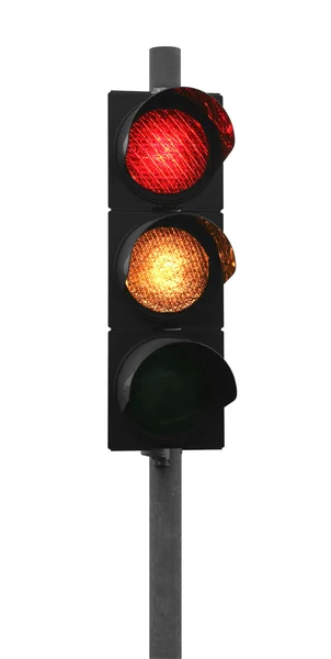 Trafik ljus visar rött och gult — Stockfoto