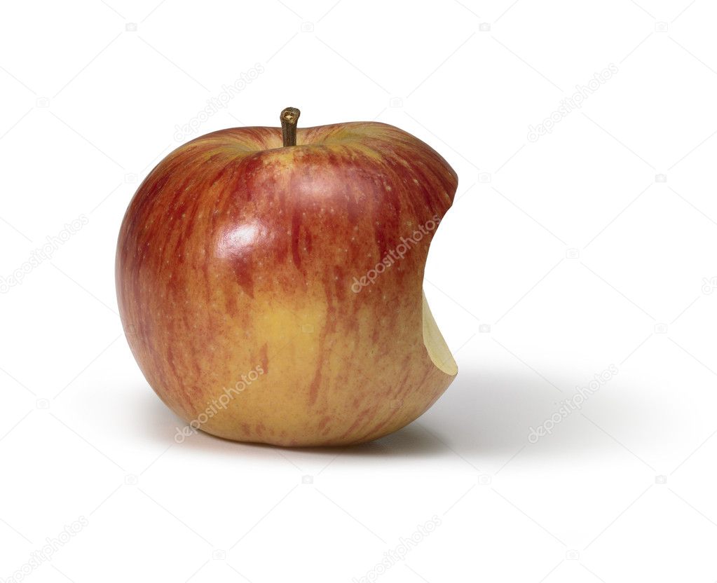 Apple with missing part in white back, looks a bit like the Apple logo