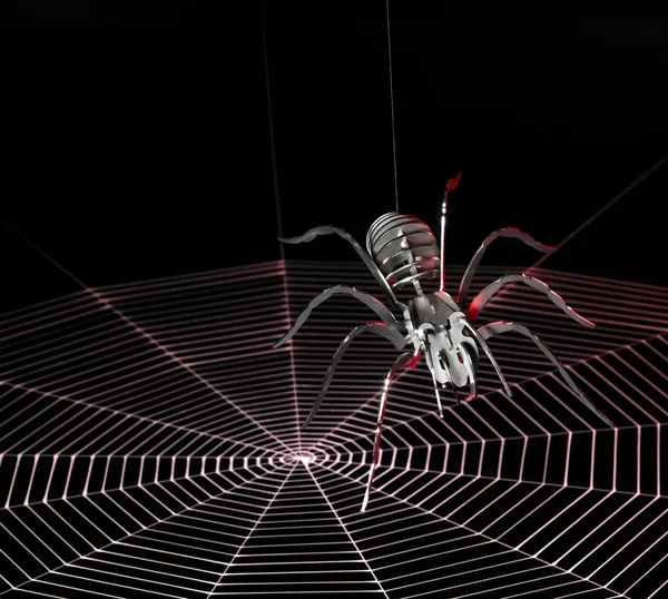 Metal spider and spiderweb — Stock Photo, Image