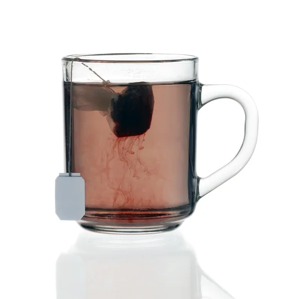 Copo de chá de vidro com saco de chá — Fotografia de Stock