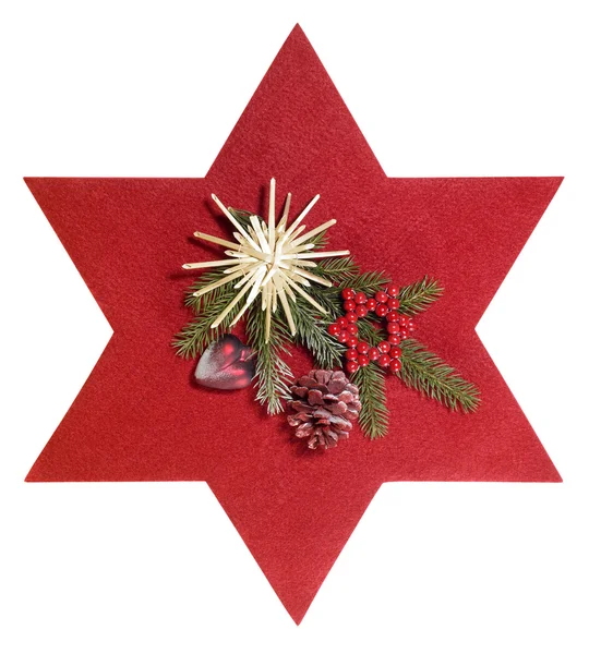 Röd stjärna och Juldekoration — Stockfoto