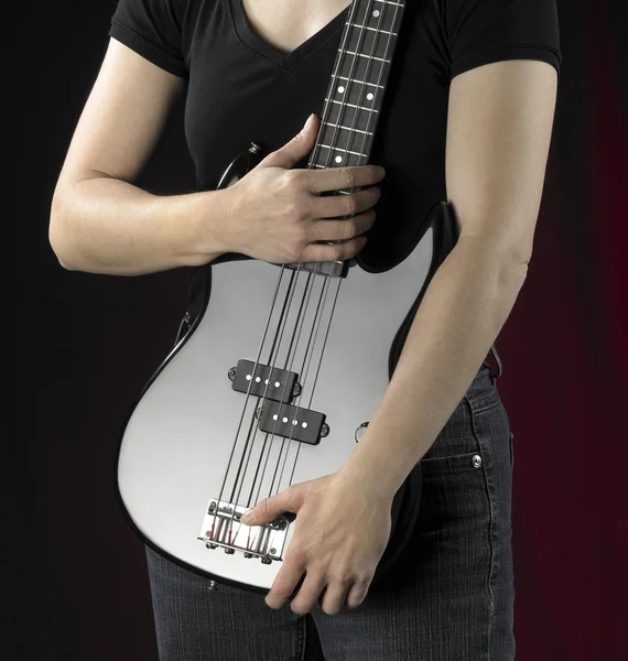 Woman with bass guitar — Stock Photo, Image