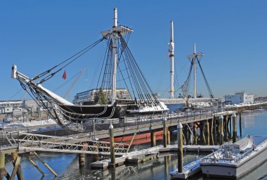 USS Constitution anchoring in Boston clipart