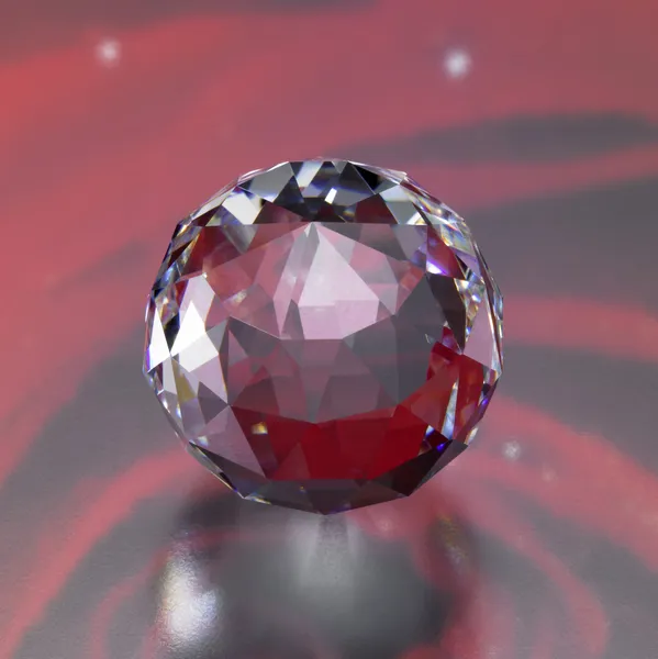 Glitzernde Diamantkugel in rotem Rücken — Stockfoto