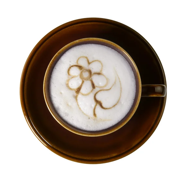 霜降りミルクの泡と茶色の磁器のカップ — ストック写真