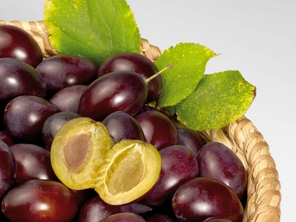 Plums in a basket — Stock Photo, Image
