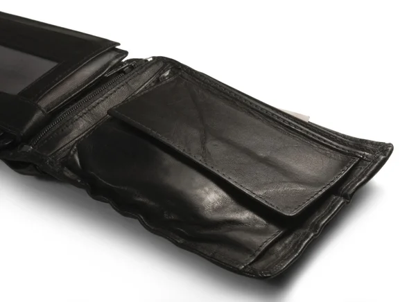 Black leather moneybag detail — Stock Photo, Image