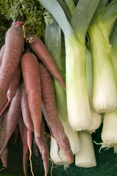 Carrots and leek — Stock Photo, Image