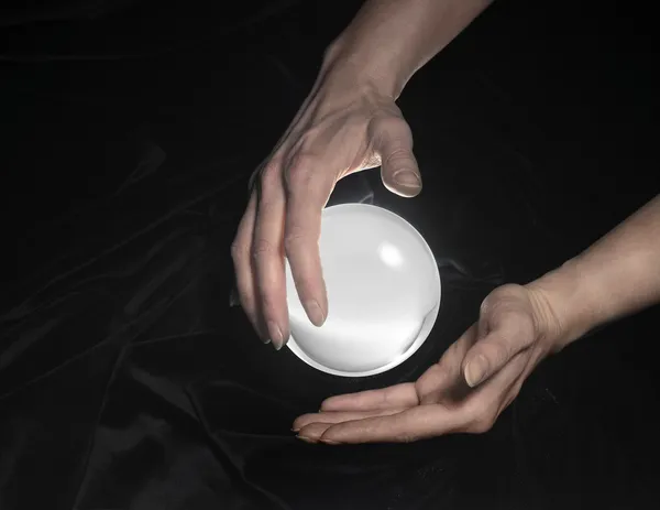 Crystal ball and hands around — Stock Photo, Image