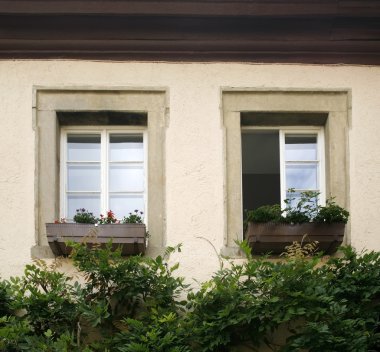 House facade detail with two old windows clipart