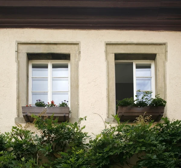 stock image House facade detail with two old windows