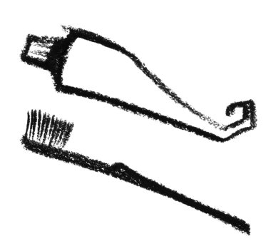 Sketched toothbrush and toothpaste clipart