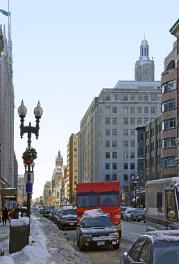 Boston street scenery at winter time clipart