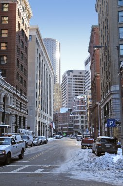 Boston street scenery at winter time clipart