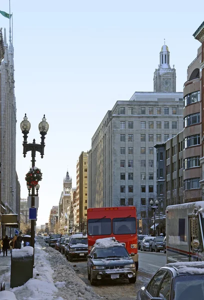Boston street landskap på vintern — Stockfoto