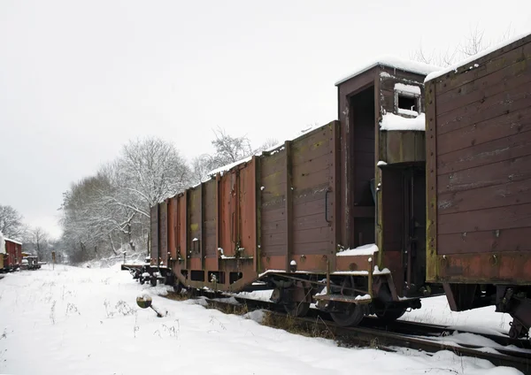 Velho carro de trem no inverno — Fotografia de Stock