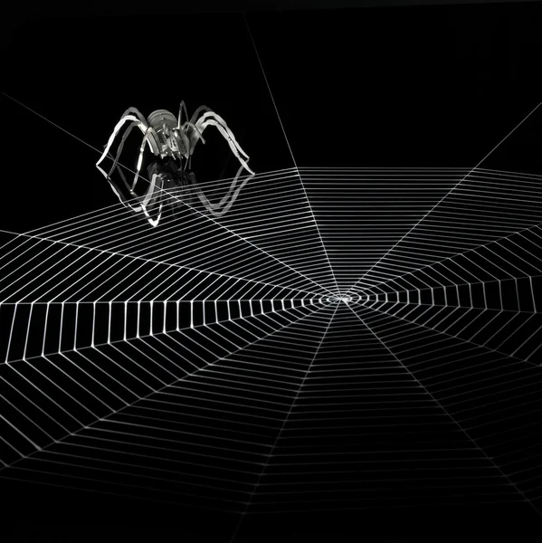 Металлический паук и паутина — стоковое фото
