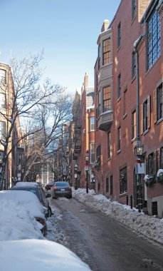 Boston street scenery at winter time clipart