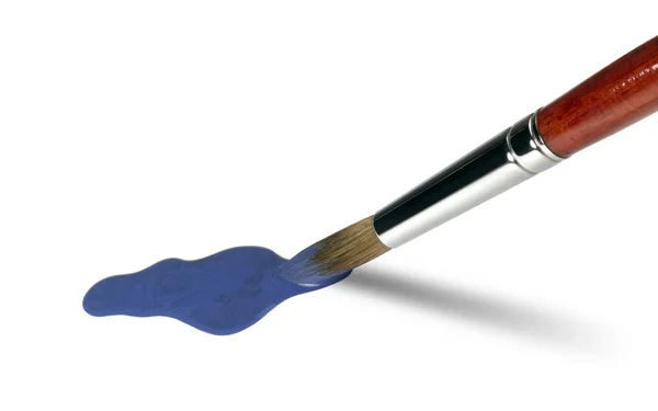 Ponta da escova e tinta azul — Fotografia de Stock