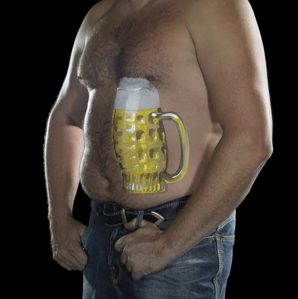 Homme au ventre de bière peint — Photo