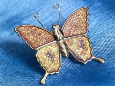 Butterfly trinket on blue fabrics clipart