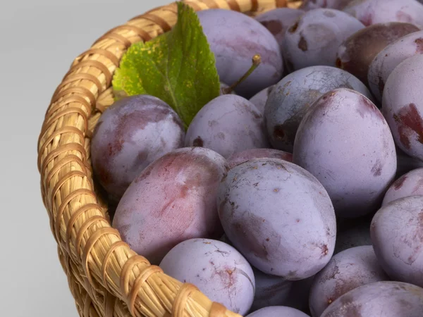 Plums in a basket — Stock Photo, Image