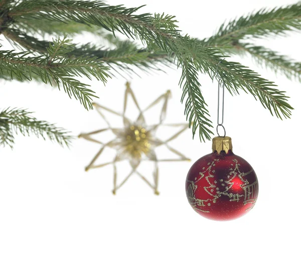 Thème décoratif avec boule de Noël rouge — Photo