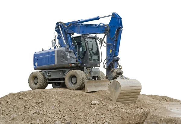 Escavadora azul na pilha terra — Fotografia de Stock