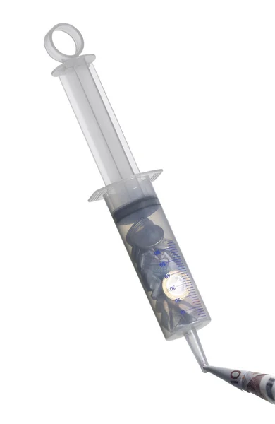 Syringe filled with money — Stock Photo, Image