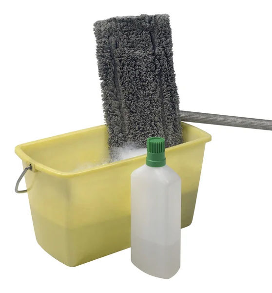Schoonmaak mop met emmer en schonere — Stockfoto