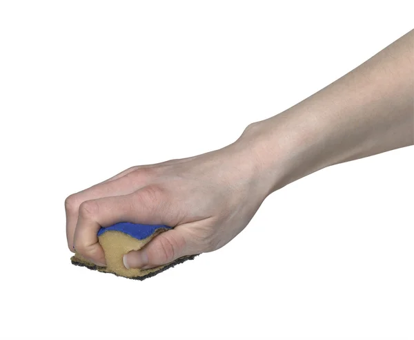 Esfregando a mão com uma esponja — Fotografia de Stock