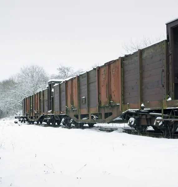 Old railway car at winter time — Stock Photo, Image