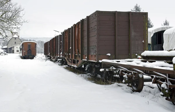 Old railway car at winter time — Stock Photo, Image