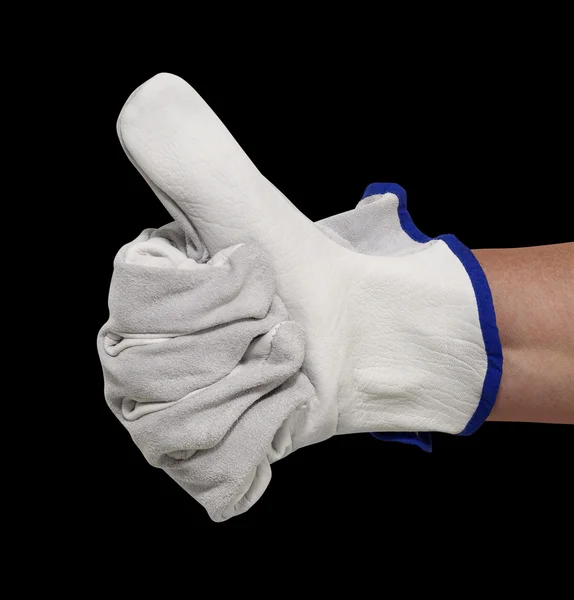 Gloved hand signaling — Stock Photo, Image