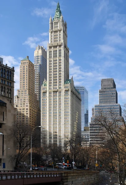 New York vista sulla città con Woolworth Building — Foto Stock