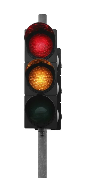 Semáforo mostra amarelo vermelho — Fotografia de Stock