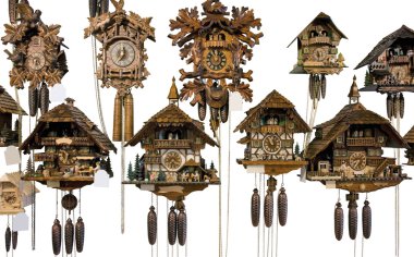 Various cuckoo clocks clipart