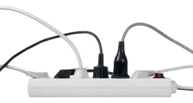 White multiple socket and plugs sideways clipart