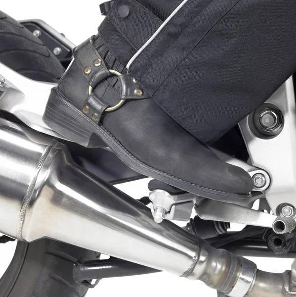 Cizme de motociclist detaliu — Fotografie, imagine de stoc